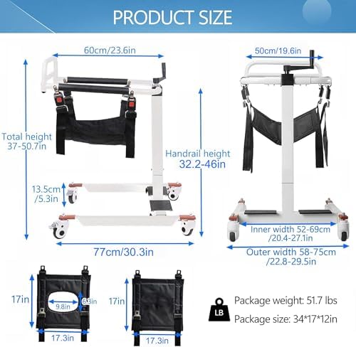 Patient Lift Transfer Chair, Portable Lift Aid for Elderly/Disabled, Bedside Commode Transport Chair (Basic Version)