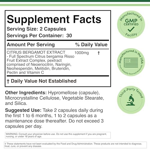Citrus Bergamot Supplement, 1000mg, 60 Capsules - Supports Healthy Cholesterol & Triglyceride Levels - 1,000mg Servings (Bergamonte Standardization) by Double Wood