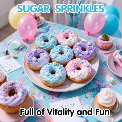 Mermaid Sprinkles,Edible Sugar Pearl Stars Jimmies Mix,130g/4.58oz,Pearl Candy Ocean Sprinkle for Cake Decorating,Summer Baking Fun Decorations,Perfect for Ice Cream,Cookies,Dessert,Donuts,Cupcake Topper,Birthday Children Party Supplies