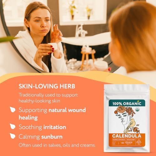 Organic Calendula Flowers for Natural Healing & Renewal – Calendula Herb for Herbal Use & Skin Health – Marigold Flower Tea - Flor de Caléndula Orgánica (2oz.)