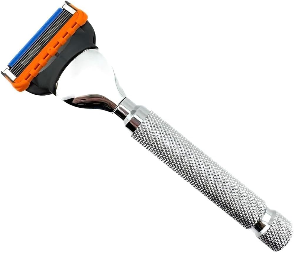 Parker 5-Blade Razor Handle Compatible with Gillette® Fusion® Cartridges – Weighted Metal Handle with Textured Grip for Smooth, Tug-Free Shaving | Luxury Men’s Gift | 1 Cartridge Included (CHROME)