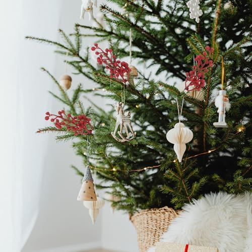 ABOOFAN 6pcs Glitter Artificial Berry Stems for Christmas Decorations Festive Xmas Tree Ornaments Easy to Install Holiday Decor for Weddings and Parties