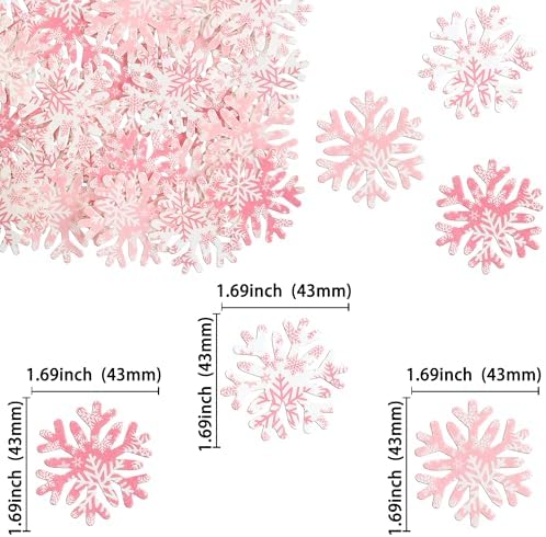 Gyufise 50Pcs Edible Snowflake Cupcake Cake Toppers Wafer Paper Snowflake Cake Decorations for Christmas Winter Frozen Theme Party Supply Decoration Multi Pink