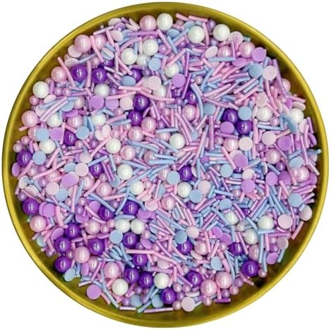Dynastang Purple & Pink & Blue & White Sprinkles Mixed Style Edible Cake Decorations Cupcake Toppers Cookie Perfect for Cakes, Cupcakes, Desserts Toppings 3OZ