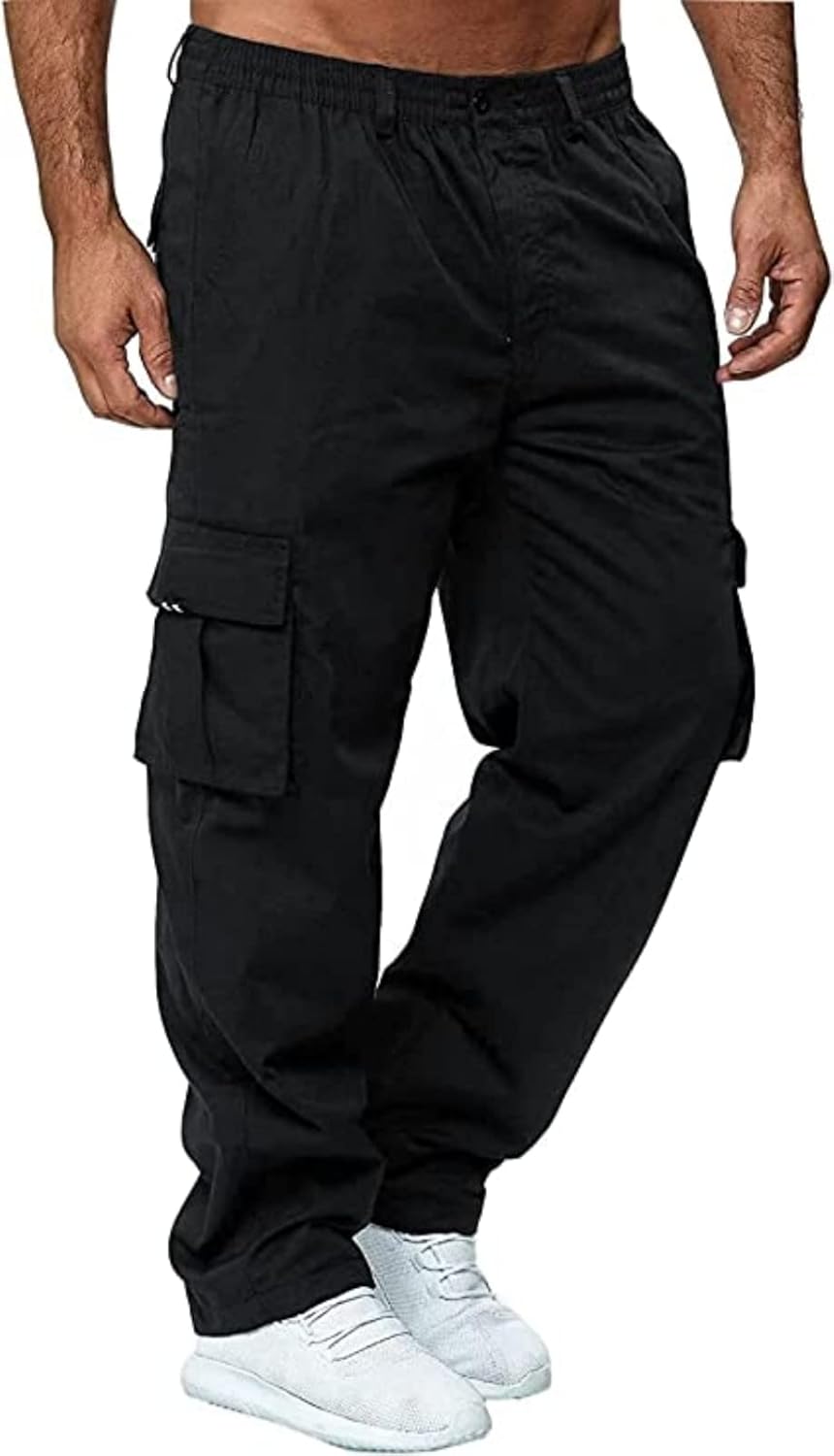 AIFARLD Men's Cargo Pants with Pockets Cotton Hiking Sweatpants Casual Athletic Jogger Sports Outdoor Trousers Relaxed Fit