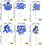 Rsstarxi 24 Pack Happy Father's Day Cupcake Toppers Glitter No.1 Dad My Hero Dad Cupcake Picks Love Dad Best Dad Cake Decorations for Happy Father's Day Birthday Party Cake Decorations Supplies Blue