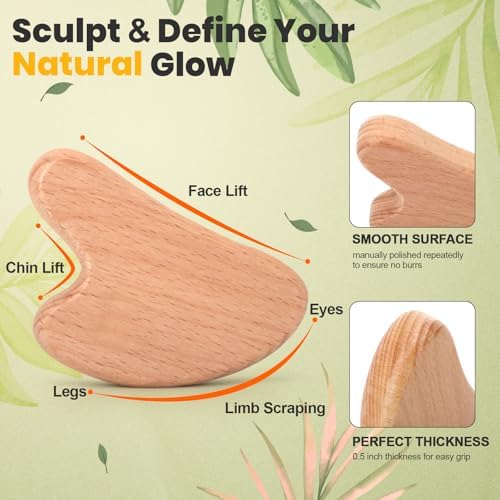 Wood Body Gua Sha Massage Tool, Lymphatic Drainage Tool, Body Sculpting Anti-Cellulite Tools, Guasha Tool for Face，Back, Legs, Women's Body Shaping Tools