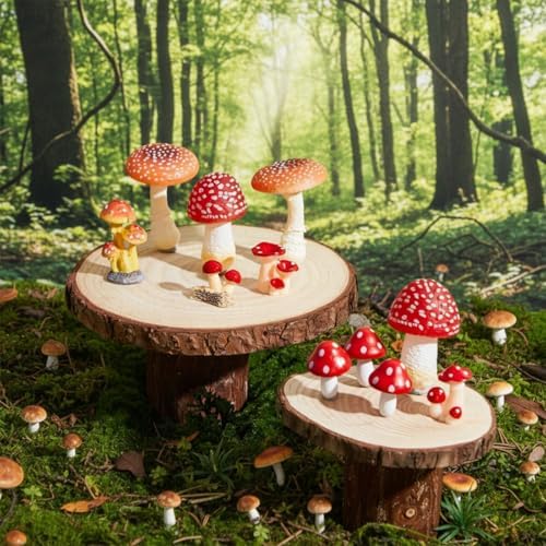 Gemscream 15 Pcs Mushroom Cake Decorations Artificial Mushroom Woodland Resin Cake Toppers for Birthday Baby Shower Party Micro Landscape Decorations