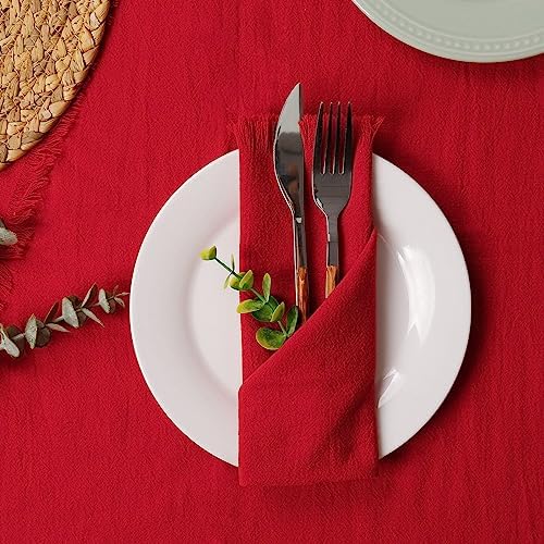 Red Cloth Napkins Set of 6, 100% Cotton Napkins with Fringe, 18 x 18 Inches Handmade Soft Red Dinner Cloth Napkins Washable for Thanksgiving/Christmas/Weddings/Parties Dinner Table Decor