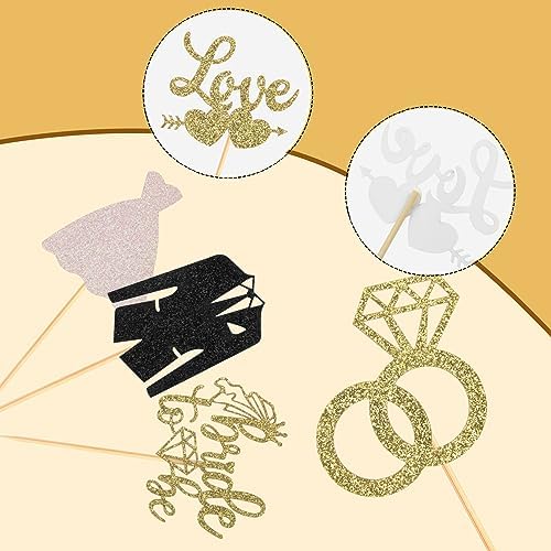 60 Pcs Bride to be Cupcake Toppers,Glitter Wedding Cupcake Toppers I Do Love Heart Ring Cupcake Picks for Bridal Shower Wedding Engagement Party Supplies,Gold