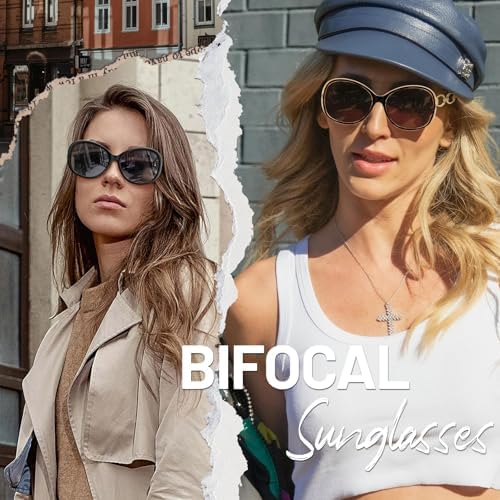 JiSoo Oversized Bifocal Sunglasses for Women, Square Reader Sunglasses Gradient Sun Glasses with Readers Built-in