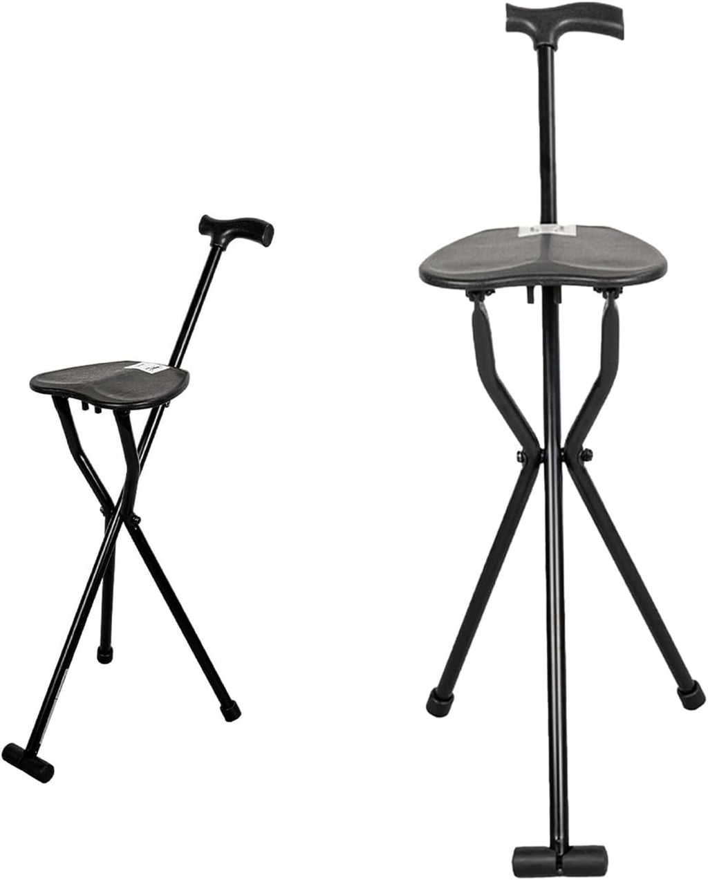 Walker with Seat Cane Chair 300 Lbs Crutch Stool with Seat Lightweight Folding Walking Stick Chair Portable Cane for Senior Elderly Camping Hiking Black