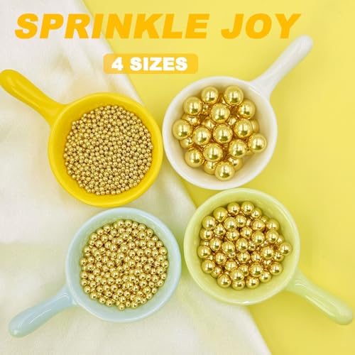 Gold Sprinkles for Cake Decorating, 4 Sizes Pearl Sprinkles Mix 7.8Oz for Cake Cupcake Ice Cream Donuts Cookie Baking Toppings