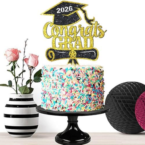 Congrats Grad Cake Topper Gold Glitter Class of 2026 Cake Topper You Did It Cake Decorations for 2026 Senior High School/College/University Happy 2026 Graduation Party Supplies Decorations