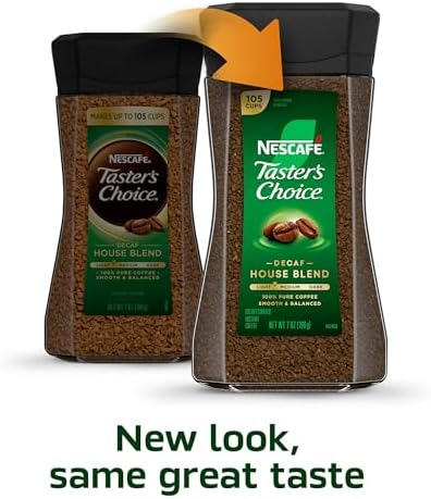 NESCAFÉ Taster's Choice Instant Coffee, Medium Light Roast Coffee, Decaf House Blend, 2 Jars (7 Oz Each)