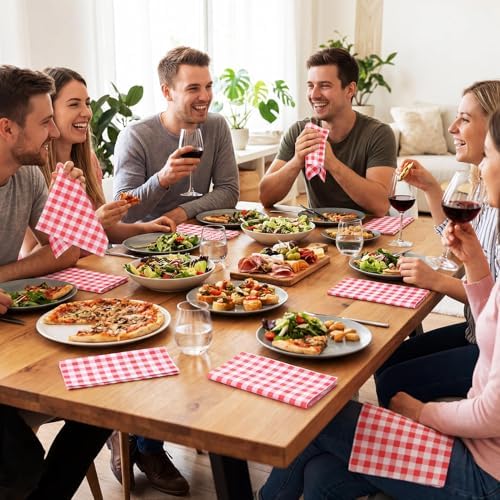 50PCS Red and White Gingham Checkered Plaid Paper Napkins,13 * 13 inches Disposable Party Cocktail Napkins for Birthday Dinner Picnic New Year Halloween Christmas Party