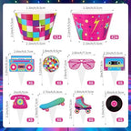 48 Pack Retro Cupcake Toppers and Wrappers, Retro Neon Party Cake Decoration for 80s 90s Theme Birthday Party Baby Shower Supplies