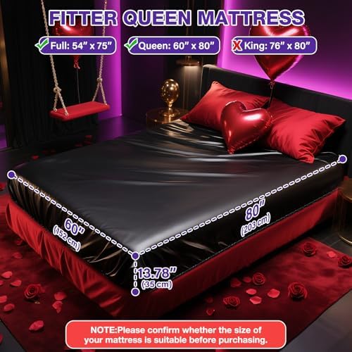 Black Vinyl Queen Mattress Protector Waterproof for Essential Oil Massage Spa, Fits 80x60in (203x152cm), Wipe Clean PVC Mattress Cover Stain & Water Proof Bed Cover Queen Fitted Sheet for Nuru Massage