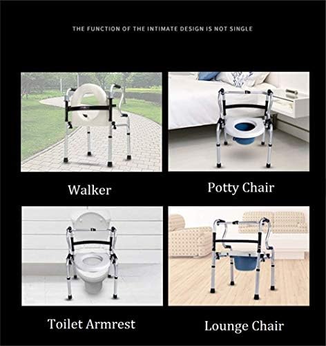 Folding Walker with Wheels Toilet Chair with Bucket and Shower Seat Adjustable Walker Disabled Wheelchair Storage Mobility Aid Walking Frame for Elderly Seniors Disabled,