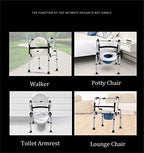 Folding Walker with Wheels Toilet Chair with Bucket and Shower Seat Adjustable Walker Disabled Wheelchair Storage Mobility Aid Walking Frame for Elderly Seniors Disabled,