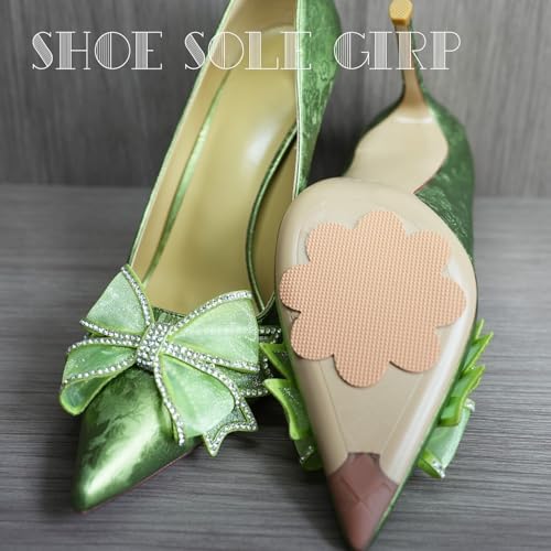 UNIKSTEP 5 Pairs (10 Pieces) Shoe Sole Non Slip Grips with Star, Heart, Flower, Heel, Semicircle Shapes, Anti Skid Self Adhesive Rubber Pads, Shoe Bottom Noise Reduction Cushions (Khaki)