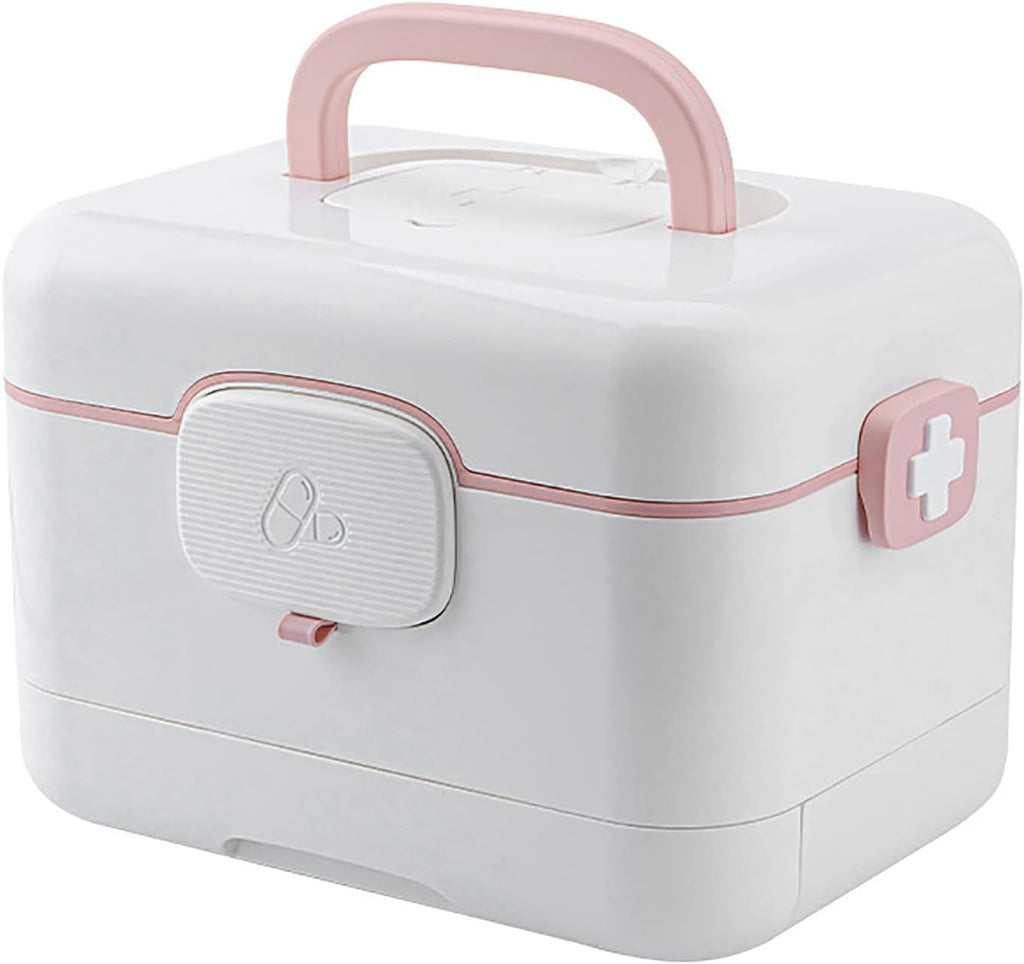 Pill Box Storage Box Household Large-Capacity Family-Mounted Portable First-aid Kit Smart Medicine Medical Box Multi-Layer Multi-Layer (Color : Pink)