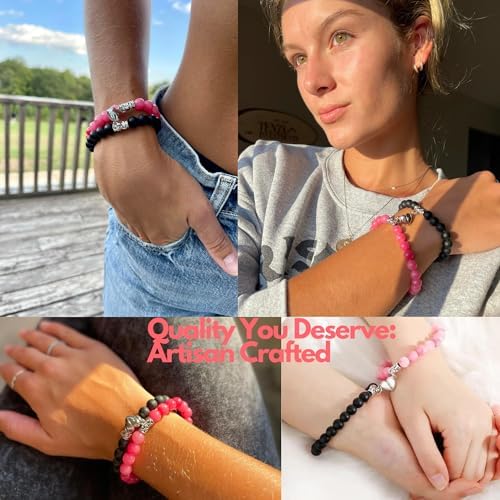 Set Of 2 Couples Bracelet Magnetic Healing Natural Bead Stone Stretch Bracelet Unisex Anniversary, Friendship, Valentine, Christmas Gift