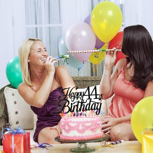 Black Glitter Happy 44th Birthday Cake Topper, Cheers to 44 Years/44 & Fabulous/44 Years Loved & Blessed, Funny 44th Birthday Party Decorations Supplies
