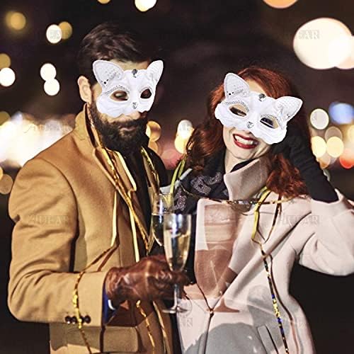 AUEAR Luxury Sexy Cat Masquerade Mask with Beads Decoration - Venice Style Half Face Ball Mask