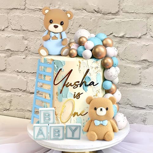 Baby Shower Cake Topper for Boy Bear Theme We Can Barely Wait Decorations Adorable Baby Boy Shower Cake Decorations with Bear Topper for Gender Reveal Newborn Celebration