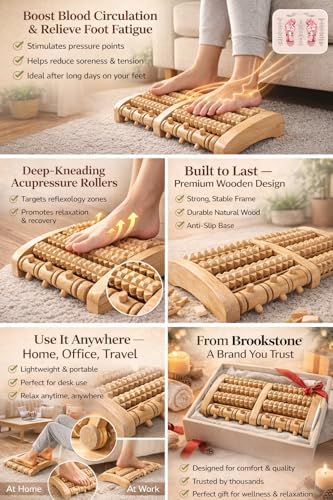 Brookstone Foot Massager for Neuropathy & Plantar Fasciitis Relief - Wooden Foot Roller Massager, Neuropathy Pain Relief for Feet - Mom Gifts for Women Portable for Home or Travel