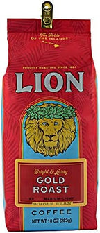 Lion Coffee Gold Roast Whole Bean Coffee, Medium-Light Roast, A Taste of Aloha - 10 Ounce Bag