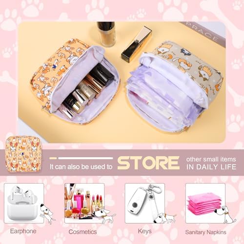 Likesing Period Bag Pouch, Canvas Sanitary Napkin Storage Bag for Girls Womens, Portable Sanitary Napkin Period Pad Pouch for Purse, Small Make Up Bags(Gray Cat)