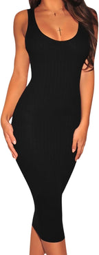 Women's Sexy Bodycon Tank Dresses Sleeveless Ribbed Knit Midi Club Dresses