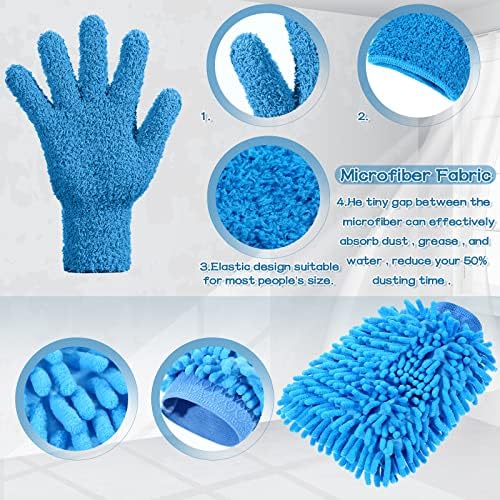 Potchen 6 Pcs Microfiber Dusting Mitt Gloves for Plants Washable Dusting Gloves for House Cleaning Furniture Car Washing