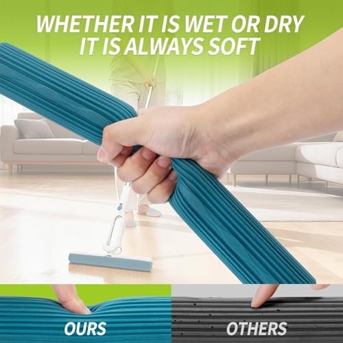 Sponge Mop for Floor Cleaning with 53" Long Handle, Total 2 Sponge Heads (NOT 3), Easily Dry Wringing for Hardwood Tile Concrete Bathroom Kitchen