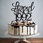 Legend Since 1992 Cake Topper 34th Birthday Happy Birthday Cake Topper Men and Women Cheer 34 Years Old Handmade Black Glitter Cake Decoration (1992)