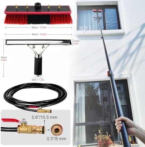 Water Fed Telescopic Brush, Window Cleaning Tools for High Window, Solar Panel Cleaning Kit with Extension Poles, Conservatory Roof Cleaner,5.4m/18ft