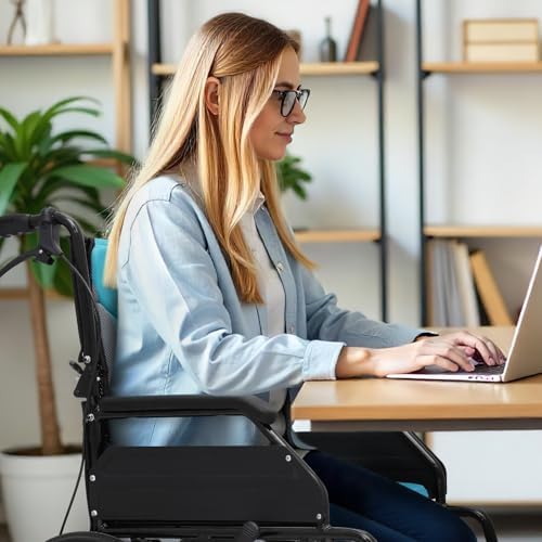 Magshion Foldable Transport Wheelchair for Adults 250 Lbs, Lightweight Transport Chair for Seniors, Portable Wheel Chair with Removable Cushion, Push-to-Lock & Hand Brakes, 17.5" Seat (Black Frame)