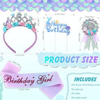 4 Pack Mermaid 6th Birthday Decorations: Crown, Sash, Pin, Cake Topper for Girls' 6th Birthday Party
