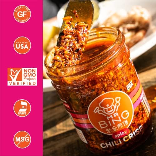 Mr Bing Chili Crisp | Mild - feat. in Love Me Gluten Free - Crunchy Chili Oil Made in USA Chili Paste Hot Sauce - Gluten Free, Vegan, No MSG, Non-GMO- (7 oz.)