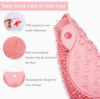 Shower Foot and Back Scrubber Mat,Wall Mounted Shower Foot Scrubber with Suction Cups,Exfoliating Silicone Massage Cleaner Mat(Pink)
