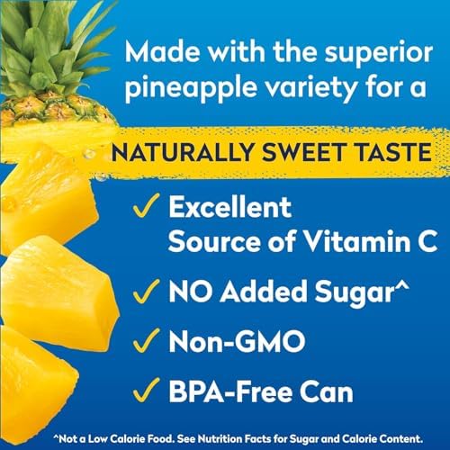 Dole Canned Fruit, Tropical Gold Pineapple Chunks in 100% Pineapple Juice, Gluten Free, Pantry Staples, No Sugar Added, 15.25 Oz