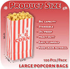 85oz Large Paper Popcorn Bags, Popcorn Individual Bag for Family Party, Big Snack Bags For Movie Night Supplies - Red White Stripe - 100Pcs/Pack