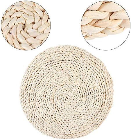 Tatami Floor Pillow Sitting Cushion, Japanese Style Round Tatami Hand Woven Floor Cushion, Floor Pouf Mat for Meditation Yoga