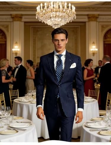 Mens Pinstripe Suit 2-Piece Slim Fit Blazer Pants Set Formal Business Wedding Tuxedo