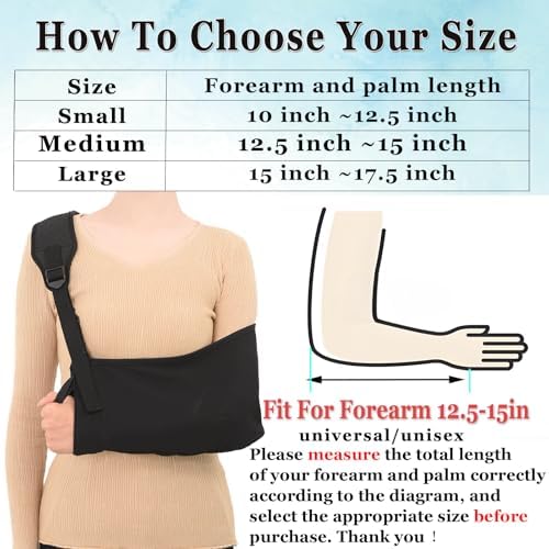 Arm Sling Shoulder Injury Immobilizer,Breathable Rotator Cuff With Shoulder Pad Left and Right Support Torn Brace for Broken Wrist Elbow Man&Women(12.5-15IN)