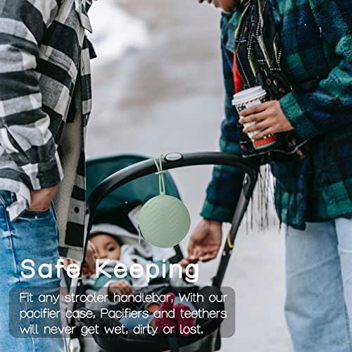 2 Pack Silicone Pacifier Holder Case, BPA-Free Silicone Newborn Pacifier Holder for Baby Boys & Girls, Travel Pacifier Storage Case for Diaper & Strollers (Ether/Light Grey)