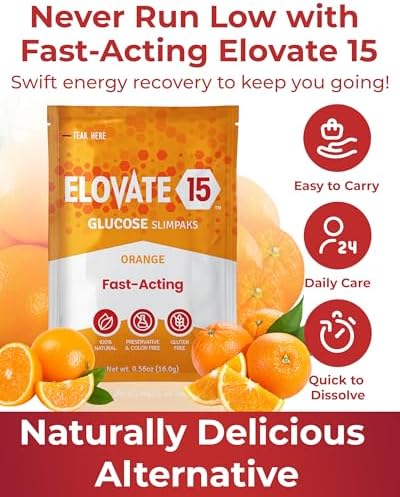Fast Acting Glucose Powder Packets, Orange – Instant Dissolve, No Water Needed | 15g Pure Dextrose | Waterproof SlimPaks | Made in USA | Gluten-Free (Pack of 12)