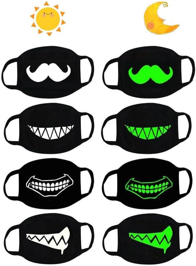Cool Luminous Mouth Mask 4 Pack Unisex Cotton Black Face Mouth Mask-Glow